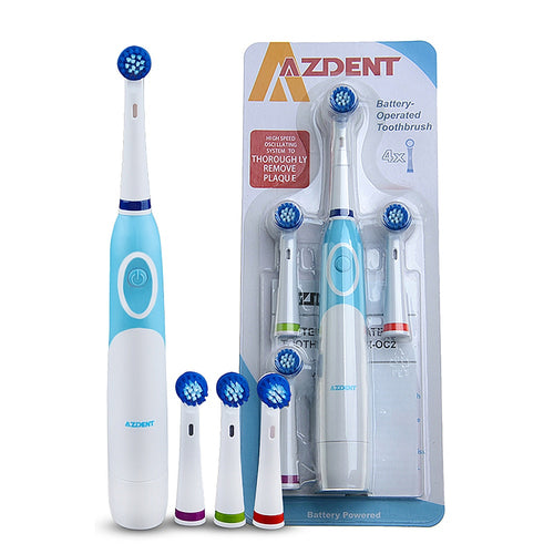 AZDENT Rotating Electric Toothbrush No Rechargeable With 4 Brush Heads Battery - azdentz