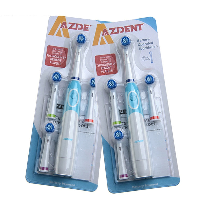 2pc Rotating Electric Toothbrush With 4 Replacement Brush Heads - azdentz